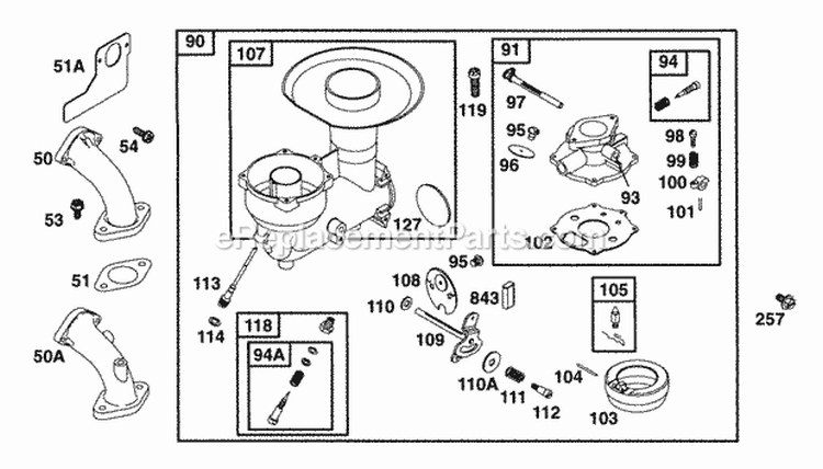 Carburetor Assy Diagram and Parts List for 254422-0535-01  Briggs and Stratton Engine